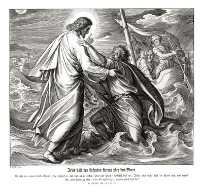 Jesus and Peter Walk on Water, Gospel of Matthew by Julius Schnorr von Carolsfeld