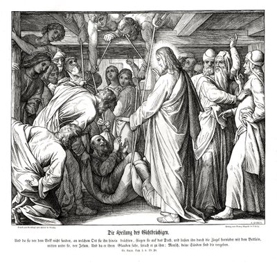 Jesus heals the paralyzed man, Gospel of Luke by Julius Schnorr von Carolsfeld