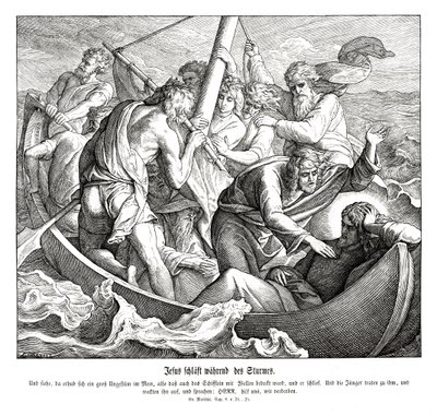 Jesus sleeps during the storm, Gospel of Matthew by Julius Schnorr von Carolsfeld
