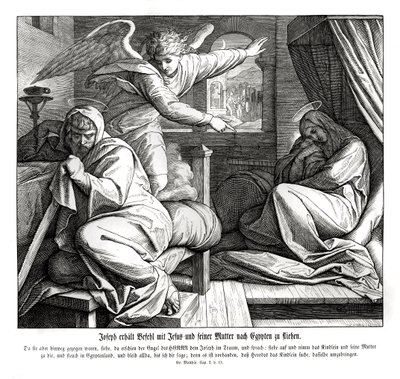 Joseph is warned to flee to Egypt, Gospel of Matthew by Julius Schnorr von Carolsfeld