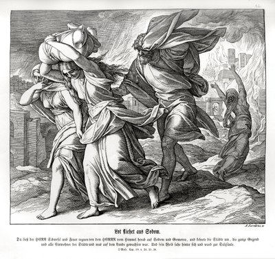 Lot and his family flee from Sodom, Genesis by Julius Schnorr von Carolsfeld