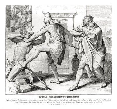 Moses Avenges Mistreatment of His Brethren, Exodus by Julius Schnorr von Carolsfeld
