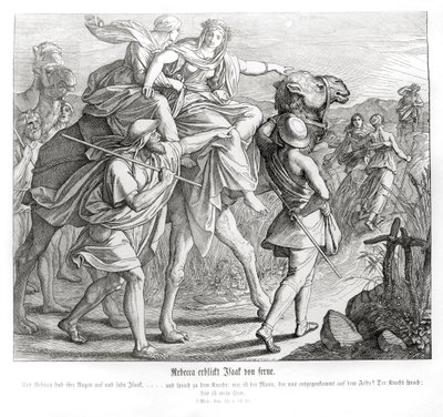 Rebecca sees Isaac from afar, Genesis by Julius Schnorr von Carolsfeld