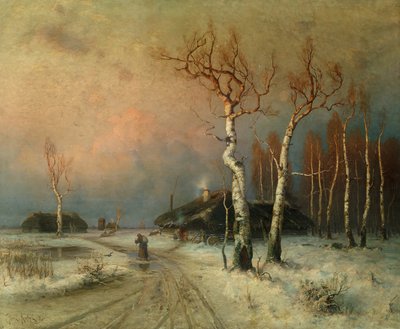 A Village in a Wooded Winter Landscape by Julius Sergius Klever