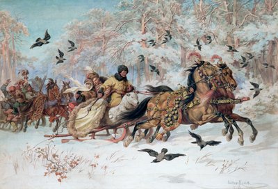 Olenka and Kmicic in a Sleigh, 1885 by Juliusz Fortunat Kossak