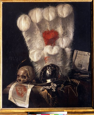 Vanity with Skull Surrounded by Wheat, Helmet, Dagger, Horn, Feathers, and a Copy of 