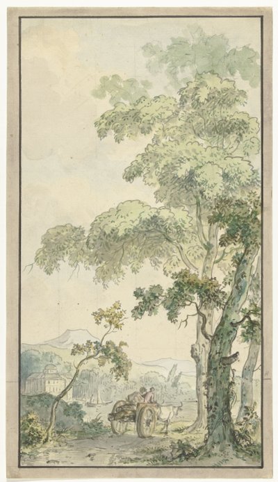 Design for Wallpaper with Landscape with Cart by Jurriaan Andriessen