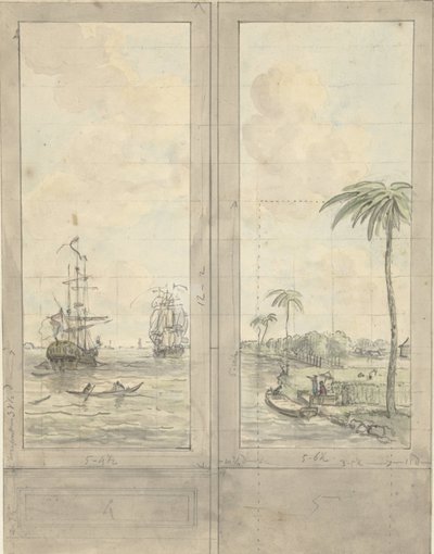 Design for Two Wallpaper Panels: River with Ships in the Colonies by Jurriaan Andriessen