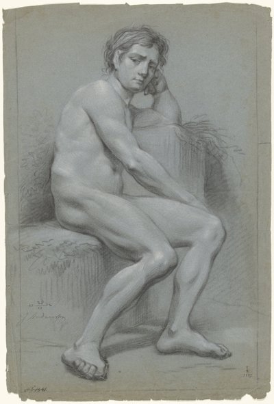 Seated Male Nude, Left Hand under Head by Jurriaan Andriessen