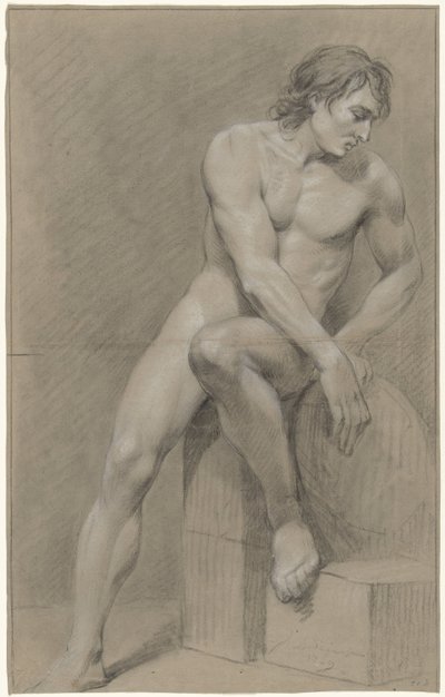 Seated Male Nude, Turned to the Right, Left Foot on a Block by Jurriaan Andriessen