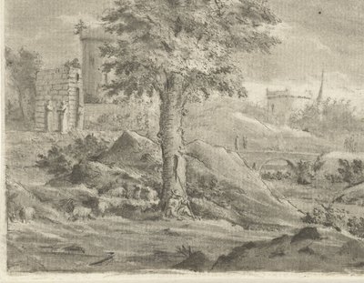 Landscape with Shepherd and Sheep by Jurriaan Cootwijck