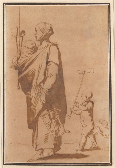 A Mother Carrying a Child and Kitchen Utensils, Followed by a Boy and a Dog by Jusepe de Ribera
