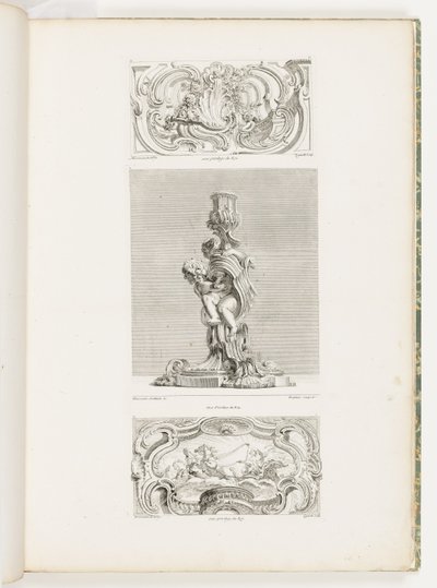 Ornament Panel with Shell Fountain Flanked by Garlands and Volutes, pl. 22 in Oeuvre de Juste-Aurèle by Juste Aurèle Meissonnier