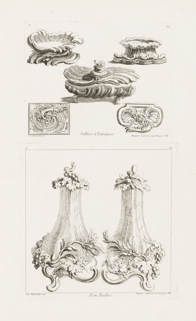 Salt Dishes and Snuff Boxes, plate 69 in Oeuvres by Juste Aurèle Meissonnier