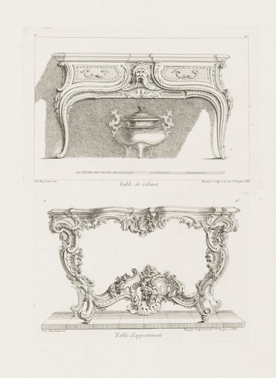Table of Cabinet, 6th Plate (Study for a Table), plate 47 in Oeuvre by Juste Aurèle Meissonnier