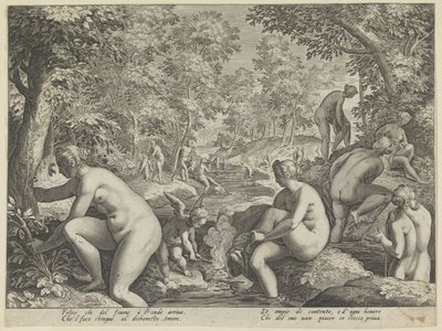 Bathing Women and Men, Amore Letheo, Various Aspects of Love (series title) by Justus Sadeler (attributed to)