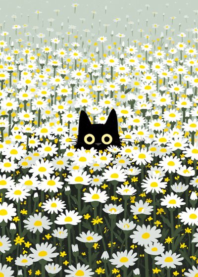 Black Cat Daisy Meadow by Justyna Jaszke