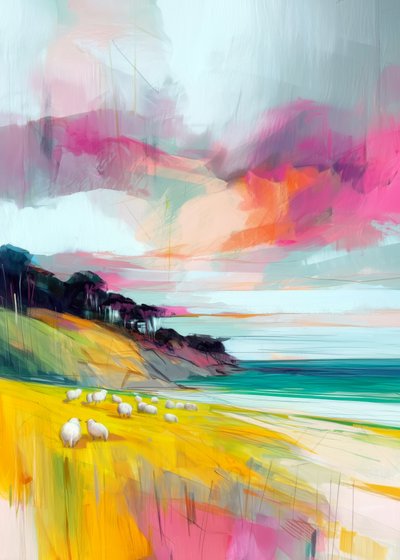 Colorful Sheep Landscape by Justyna Jaszke