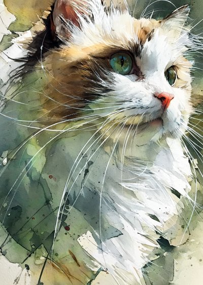 Green-Eyed Feline Watercolor by Justyna Jaszke