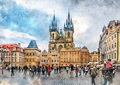 Prague Czechia Watercolor Painting City Art by Justyna Jaszke