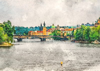 Prague River Cityscape by Justyna Jaszke