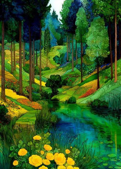 Vibrant Forest River Valley by Justyna Jaszke
