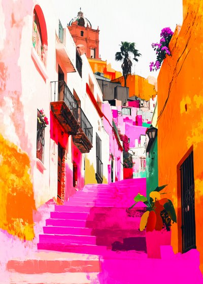 Vibrant Pink City Steps by Justyna Jaszke