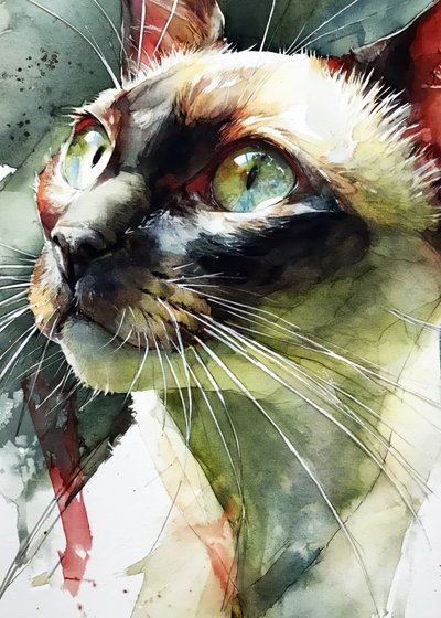 Vibrant Siamese Cat Gaze by Justyna Jaszke