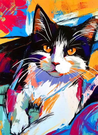 Vibrant Tuxedo Cat by Justyna Jaszke