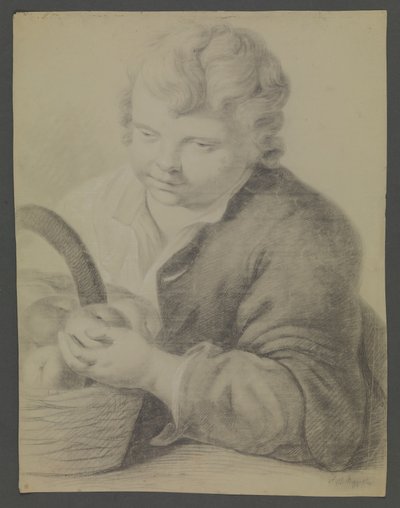 Boy in Half Length with a Basket of Fruit by KKSgb5498 Ubekendt