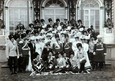 Russian Imperial family outside the Catherine Palace, Tsarskoye Selo, Russia by K. von Hahn