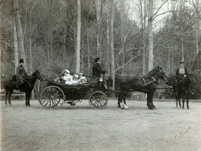 Tsar Nicholas II of Russia with his family in the park of Tsarskoye Selo, Russia by K. von Hahn