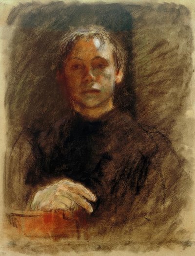 Käthe Kollwitz, Self-Portrait en face with Right Hand by Käthe Kollwitz