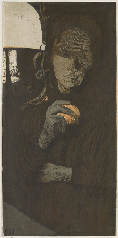 Portrait of an Unknown Woman with Orange by a Lamp by Käthe Kollwitz