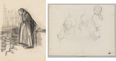 Pregnant Woman Contemplating Suicide (recto) Three Studies of a Child (verso) by Käthe Kollwitz