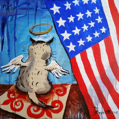 Angel Cat American Flag by Kanat Ibragimov