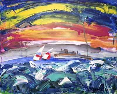 Colorful Sunset Sailboats by Kanat Ibragimov