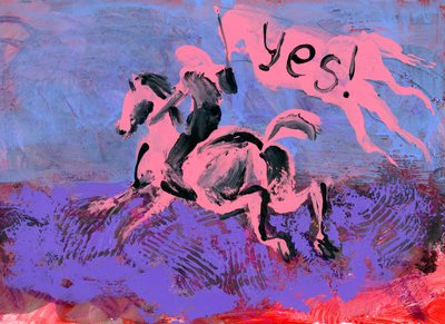 Pink Horse Yes Flag by Kanat Ibragimov