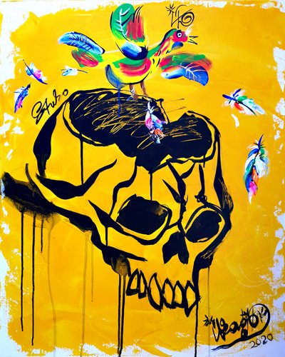 Vibrant Skull Bird by Kanat Ibragimov