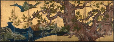 Cypress Tree Eight Folded Screen, 1590 by Kano Eitoku