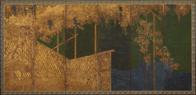 Fruiting grapevines on a bamboo trellis, Momoyama period, late 16th century by Kano Eitoku