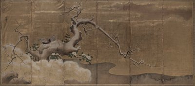 Winter Scene with Plum Trees and Pheasants Birds Right by Kano Naonobu