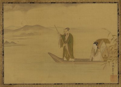 Chinese man and woman in a boat, Edo period by Kano Yasunobu