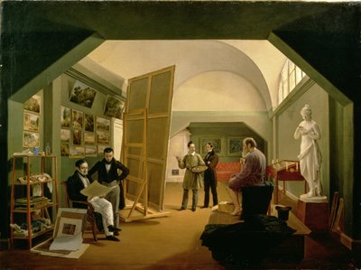 The Studio of Petr Vasilevich Basin (1793-1877) 1833 by Kapiton Alekseevich Zelentsov