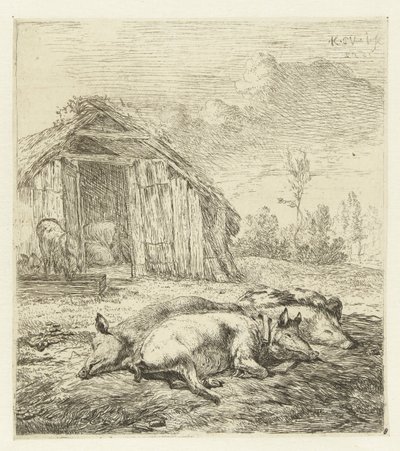 Three Pigs in Front of a Pen by Karel Du Jardin