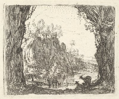 Landscape Flanked by Trees with Silhouettes of Two Goats by Karel Du Jardin