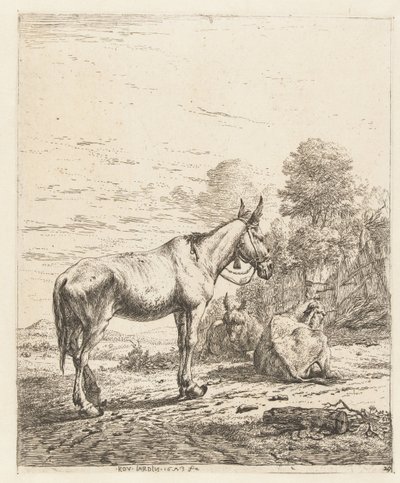 Mule with Bell on Halter and Two Lying Donkeys by Karel Du Jardin
