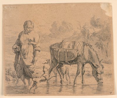 The Country Woman and the Sumpter Crossing a Brook by Karel Du Jardin