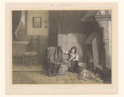 Interior with a Girl by the Cradle by Karel Frederik Bombled