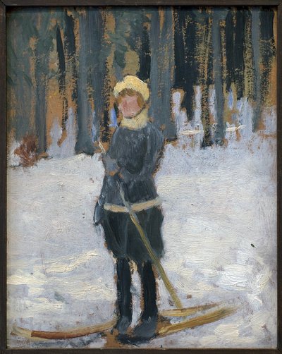 Woman Skiing in the Forest by Karel Spillar